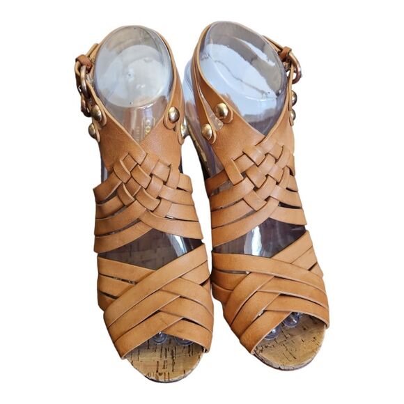 Coach Adrienn Vacchetta Camel Tan High Heel Gladiator Sandals Size 6.5 - Picture 2 of 9
